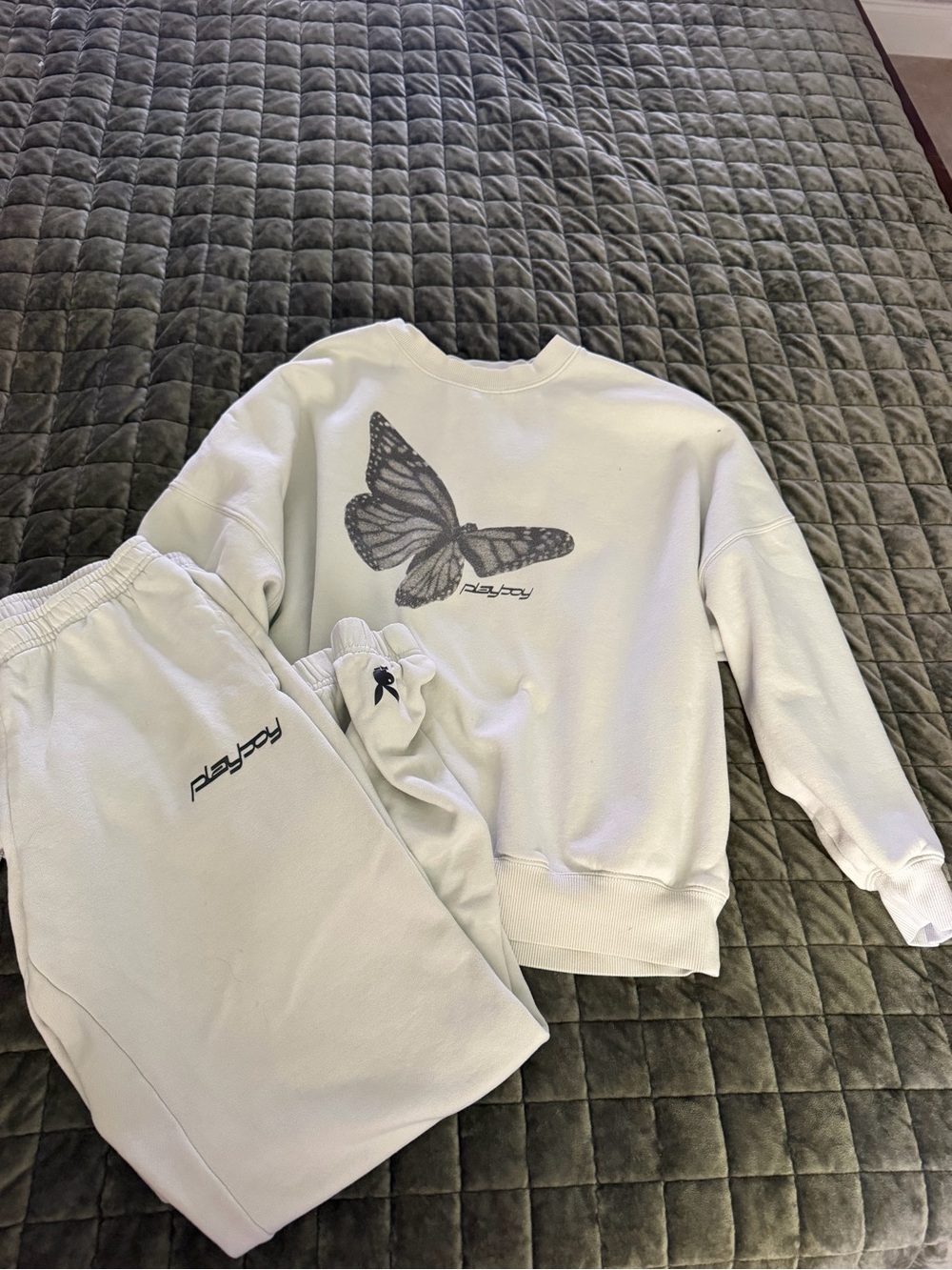 PLAYBOY White Kids Butterfly Sweatpants & Joggers Set